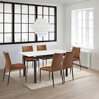 Contemporary 7 Piece Extendable Dining Set with Brown Faux Leather Chairs