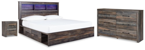King Bookcase Storage Bed, Dresser And Nightstand