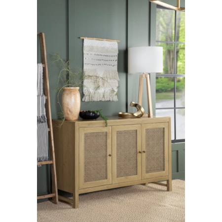 3-door Wood Accent Cabinet w/ Woven Cane