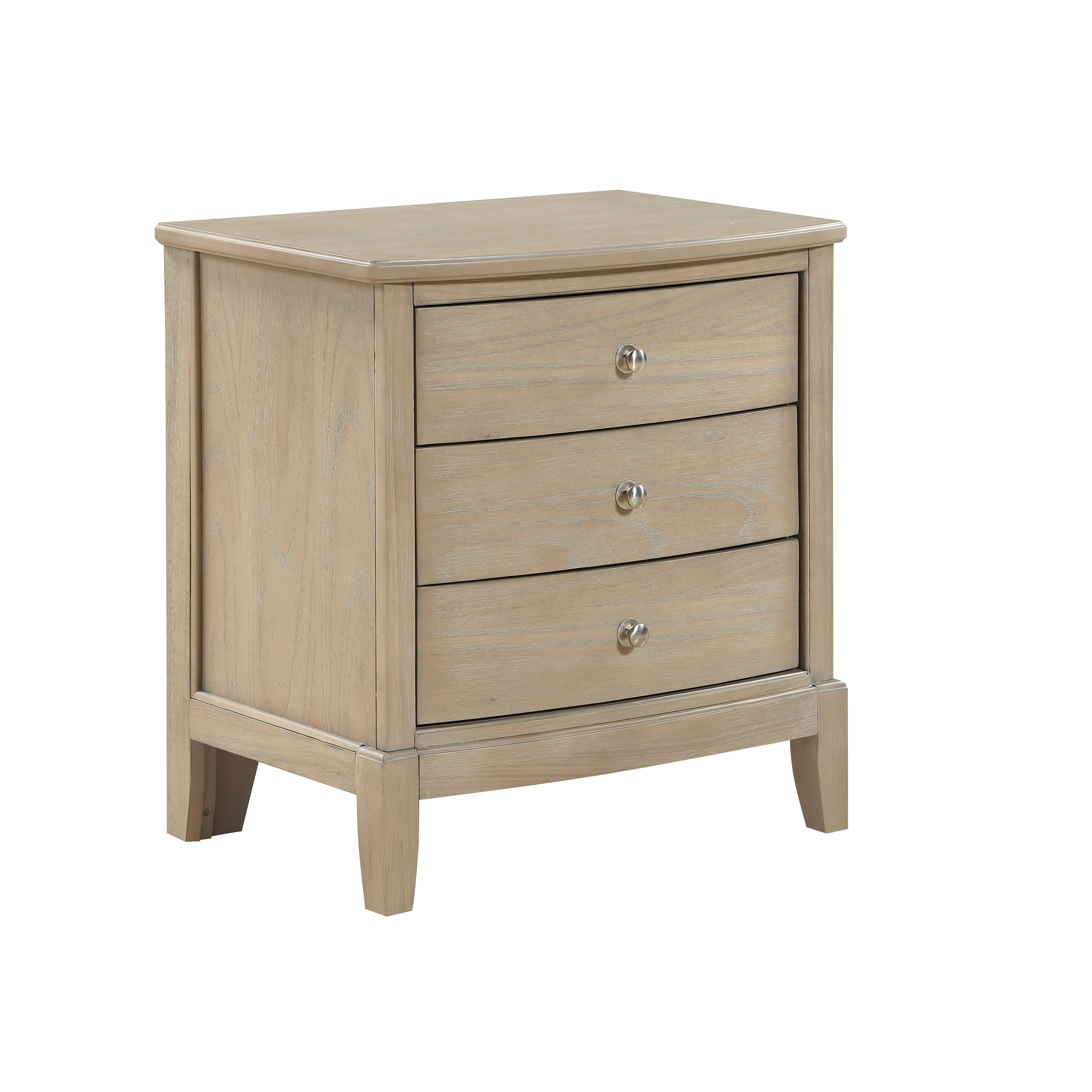 Transitional 3-Drawer Nightstand with Satin Nickel Knobs