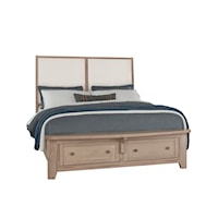 Transitional King Upholstered Panel Bed with Footboard Storage