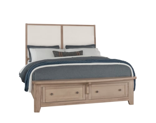 Transitional Queen Upholstered Panel Bed with Footboard Storage