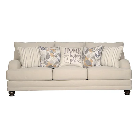 Transitional Sofa with English Arms and Turned Legs