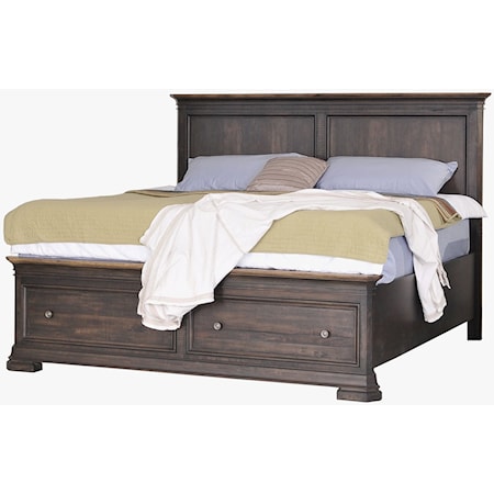 Traditional Eastern King Panel Bed with Footboard Storage