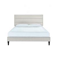 Contemporary Horizontally Channeled King Upholstered Platform Bed in Light Gray
