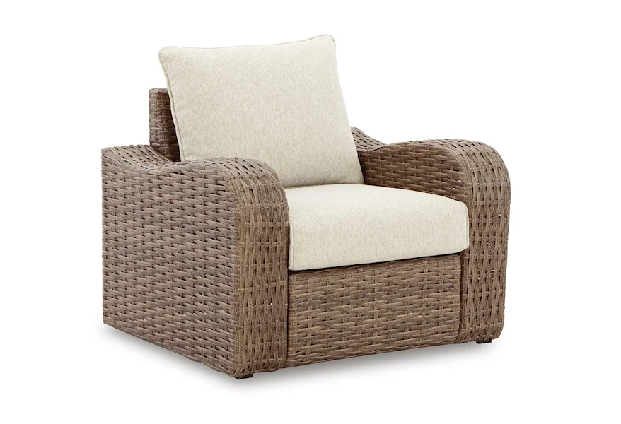 Sandy Bloom Outdoor Lounge Chair with Cushion by Signature Design by Ashley at VanDrie Home Furnishings