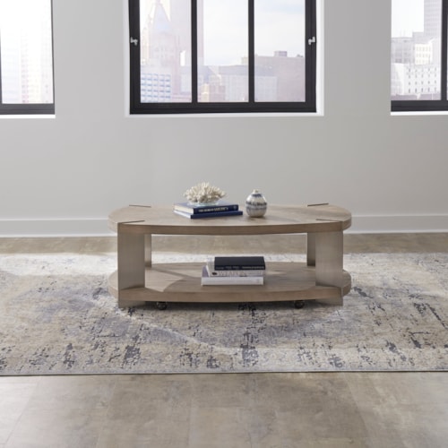 Contemporary Oval Cocktail Table with Lower Shelf