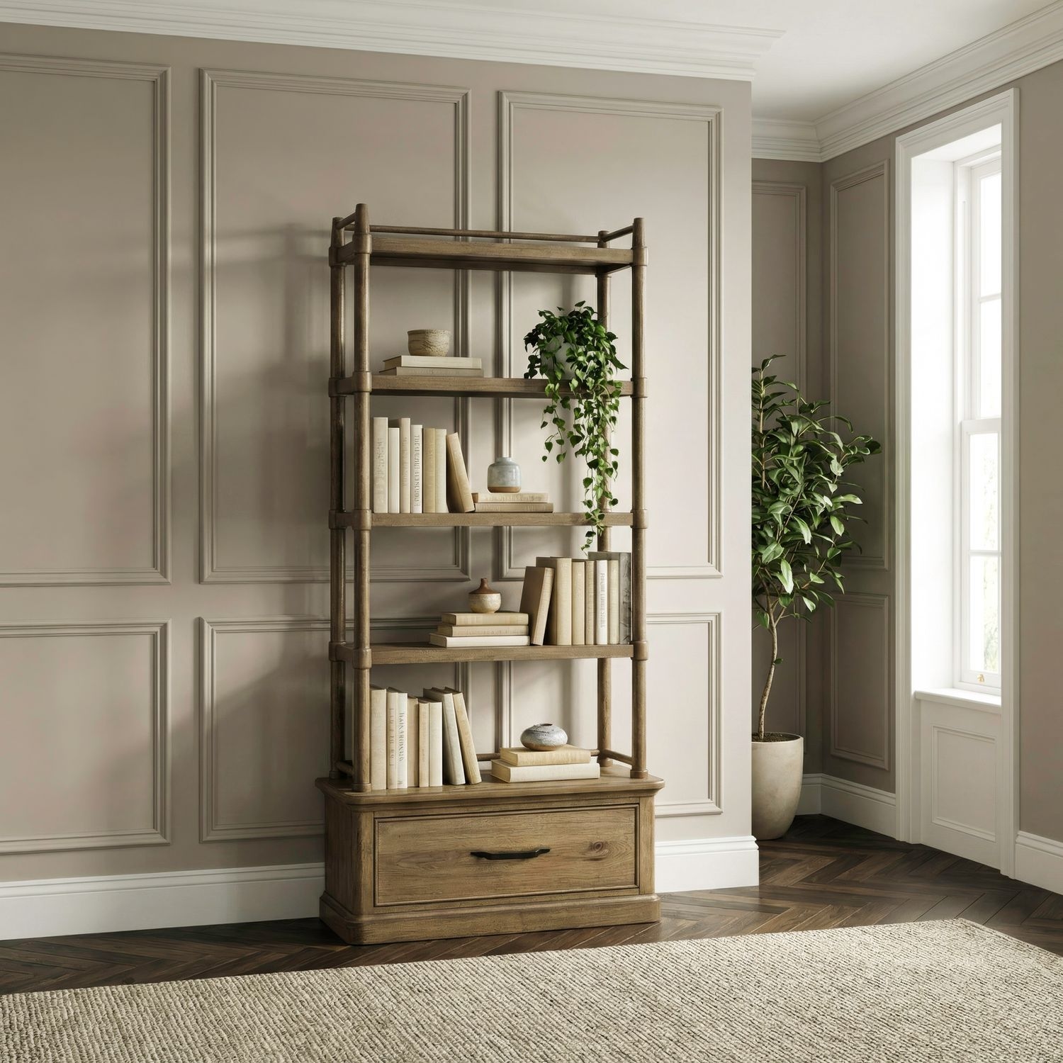 Four-Shelf Bookcase w/Storage Drawer