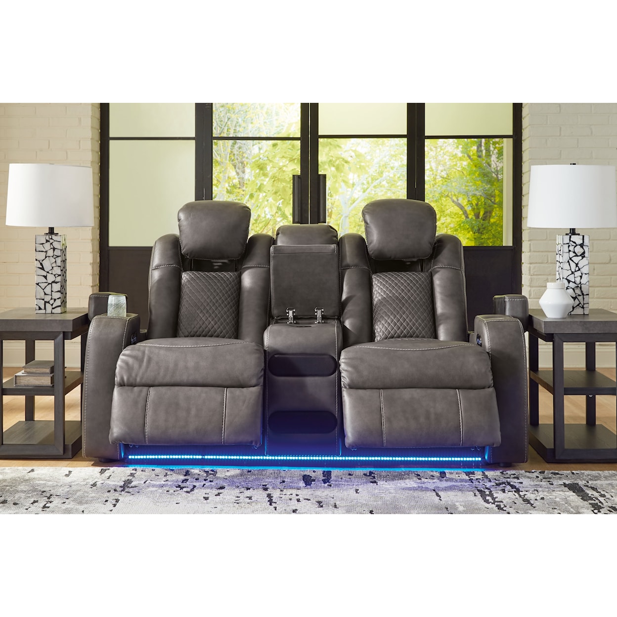 Benchcraft Fyne-Dyme Power Reclining Loveseat With Console