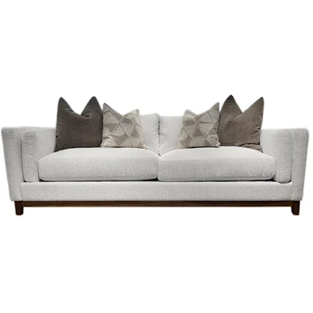 Modern Estate Sofa with Bolster Arm Pillows and Exposed Wood Base Rail