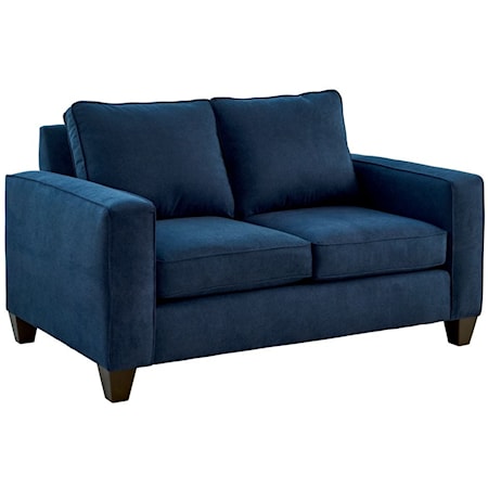 Transitional Loveseat with Plush Seating and Track Arms