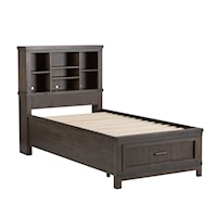 Transitional Full Bookcase Bed with Storage Footboard