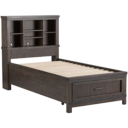 Transitional Twin Bookcase Bed with Storage Footboard