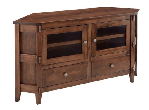 61" Wide Corner TV Console with Glass Doors and Lower Drawers