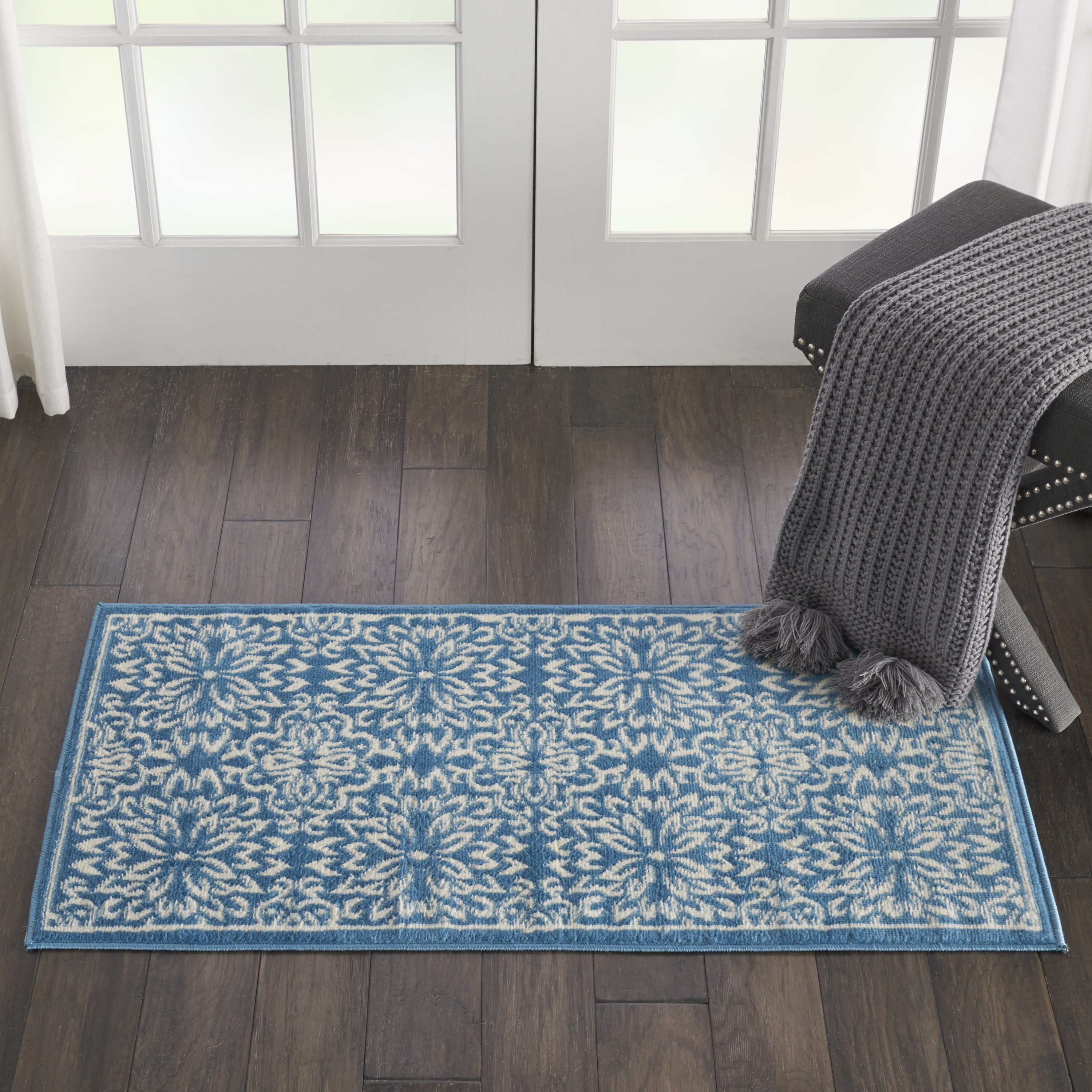 Nourison Jubilant JUB06-IVBLU-2'x4' 2' x 4' Ivory/Blue Runner Rug ...