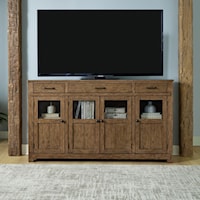 Rustic 4-Drawer Accent Hall Buffet with Mesh Doors