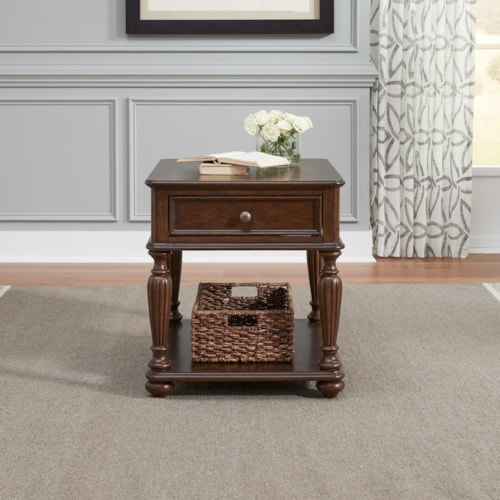 Traditional Rectangular End Table with  Storage Drawer