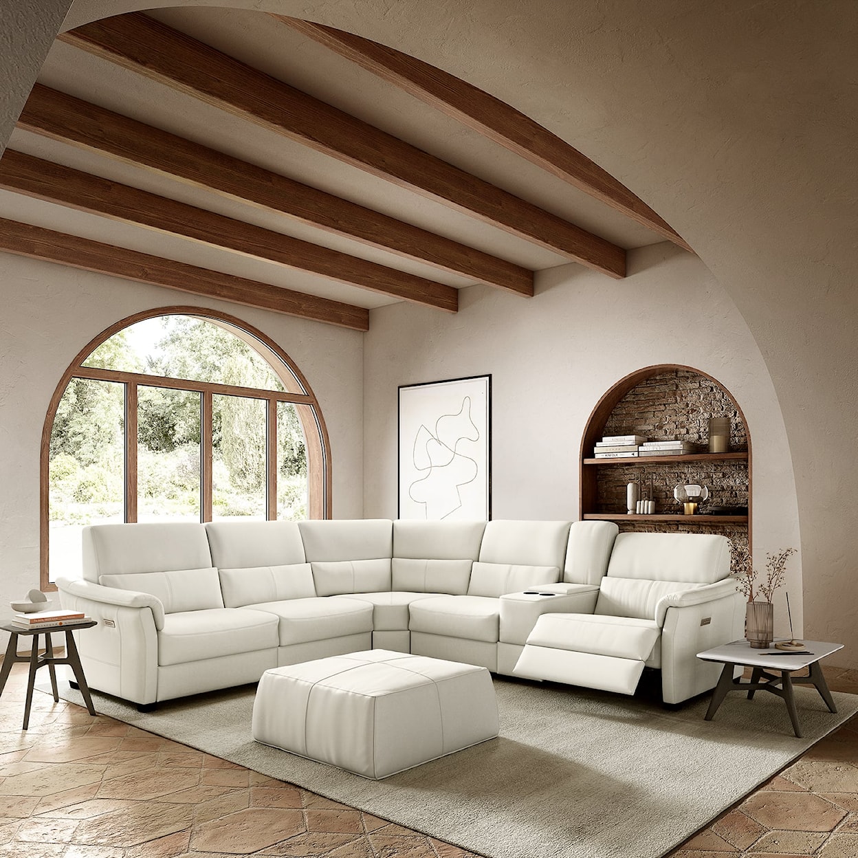 Natuzzi Editions 100% Italian Leather Astuzia L-Shaped Sectional w/Reclining Seats