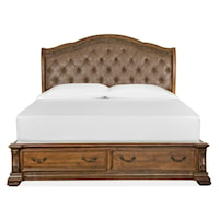 Traditional King Upholstered Sleigh Bed with Footboard Storage