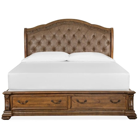 Traditional King Upholstered Sleigh Bed with Footboard Storage