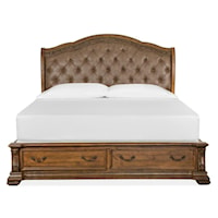 Traditional Queen Upholstered Sleigh Bed with Footboard Storage