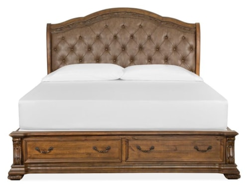 Traditional King Upholstered Sleigh Bed with Footboard Storage