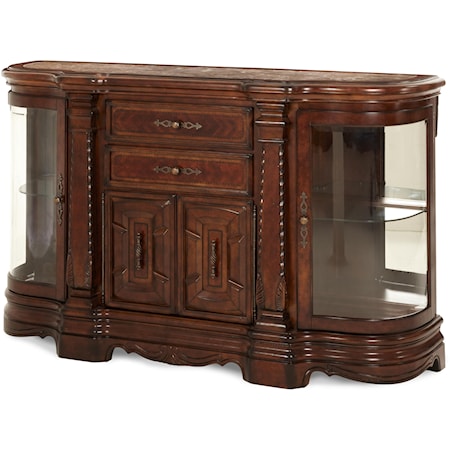 Traditional Sideboard with Marble Top and Carved Wood Detailing