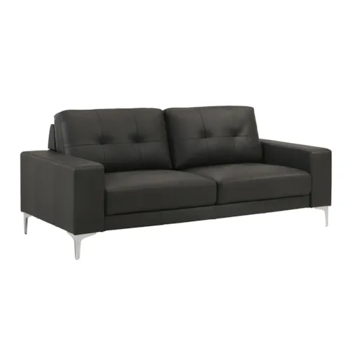 Contemporary Leather Robust Track-Arm Sofa with Tufted Back Cushions