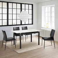 Contemporary 5 Piece Extendable Dining Set with Black Faux Leather Chairs