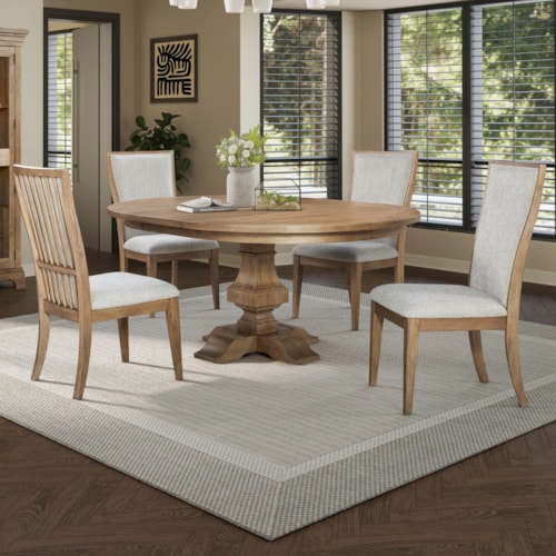 Traditional 5-Piece Dining Table Set with Pedestal Base