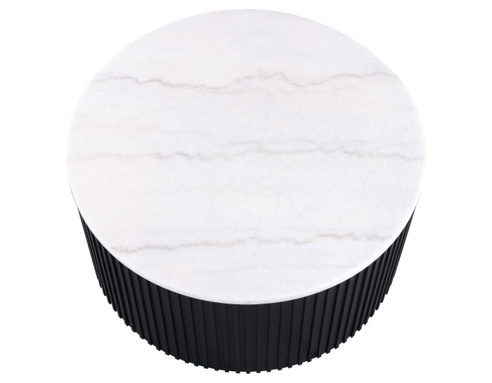 36″ Round Castered White Marble Coffee Table