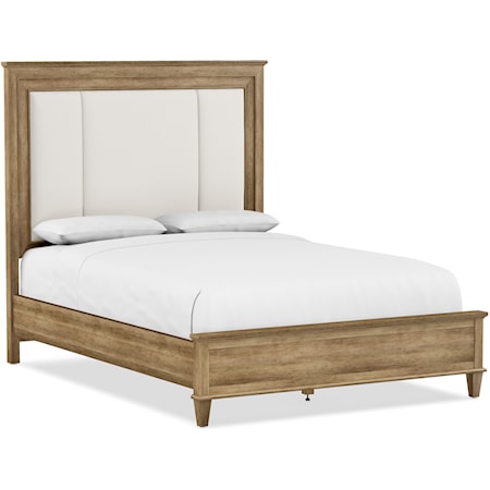 Transitional Queen Panel Bed with Upholstered Headboard