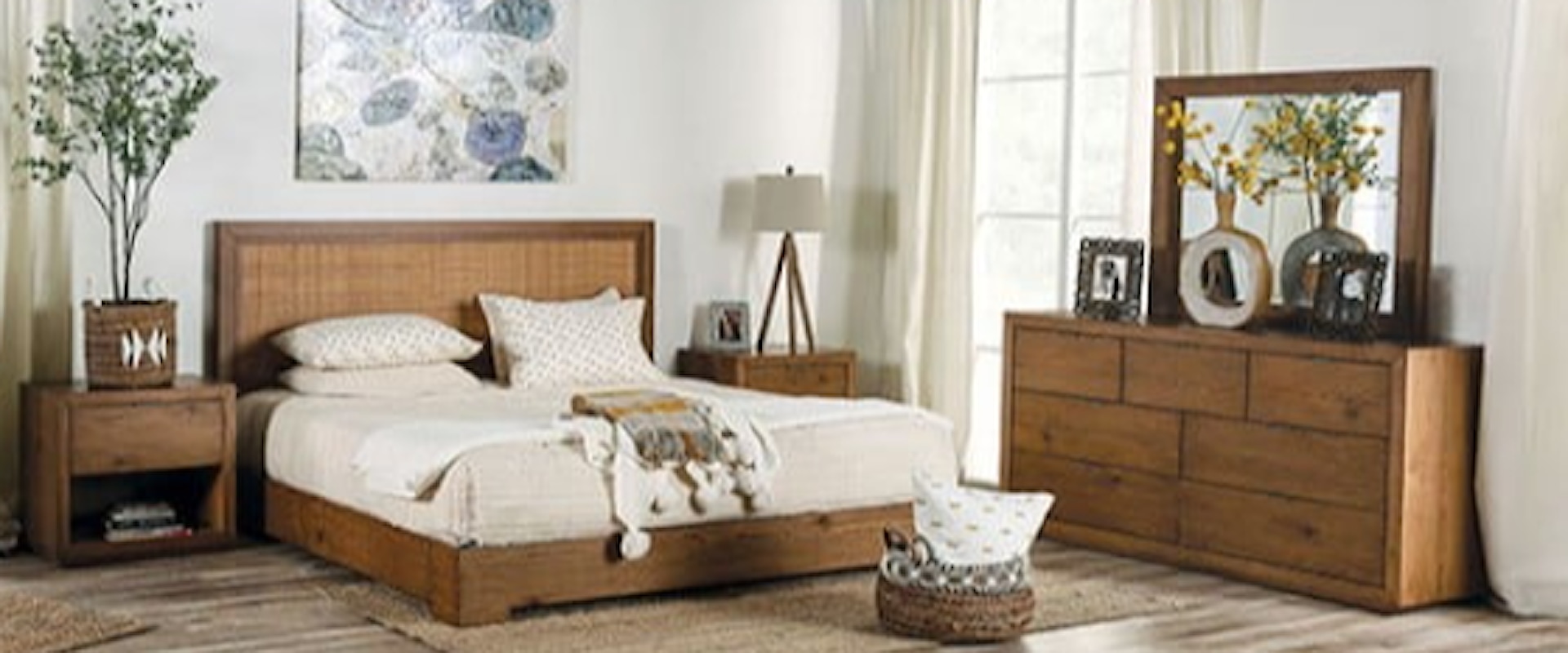 Transitional 5-Piece Light Walnut Queen Bedroom Set with 2 Nightstands