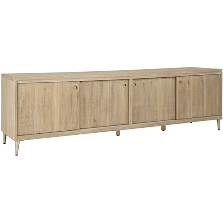 Transitional TV Console Table with Sliding Doors
