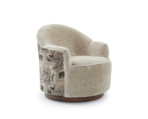 Rustic Swivel Glider Barrel Chair with Low Arms