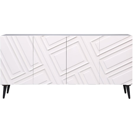 Transitional 4-Door Credenza with Geometric Design Door Fronts