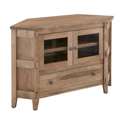 49" Wide Corner TV Console with Glass Doors and Lower Drawer