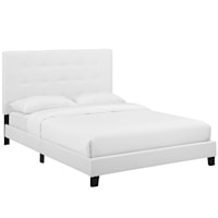 Queen Tufted Button Upholstered Fabric Platform Bed