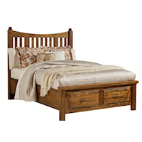 Traditional Queen Slat Bed with Footboard Storage