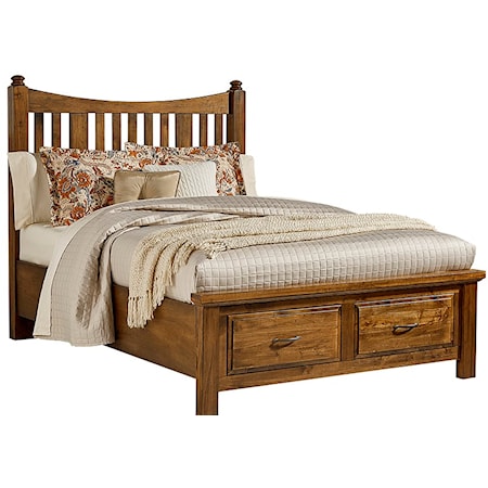 Traditional Queen Slat Bed with Footboard Storage