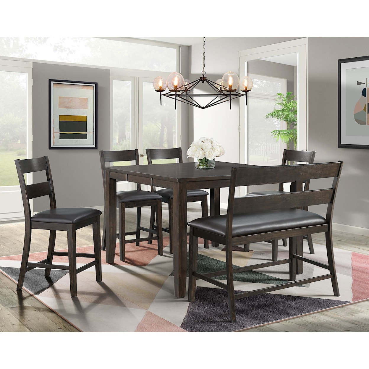 Elements International Mango Counter Table and Chair Set with Bench