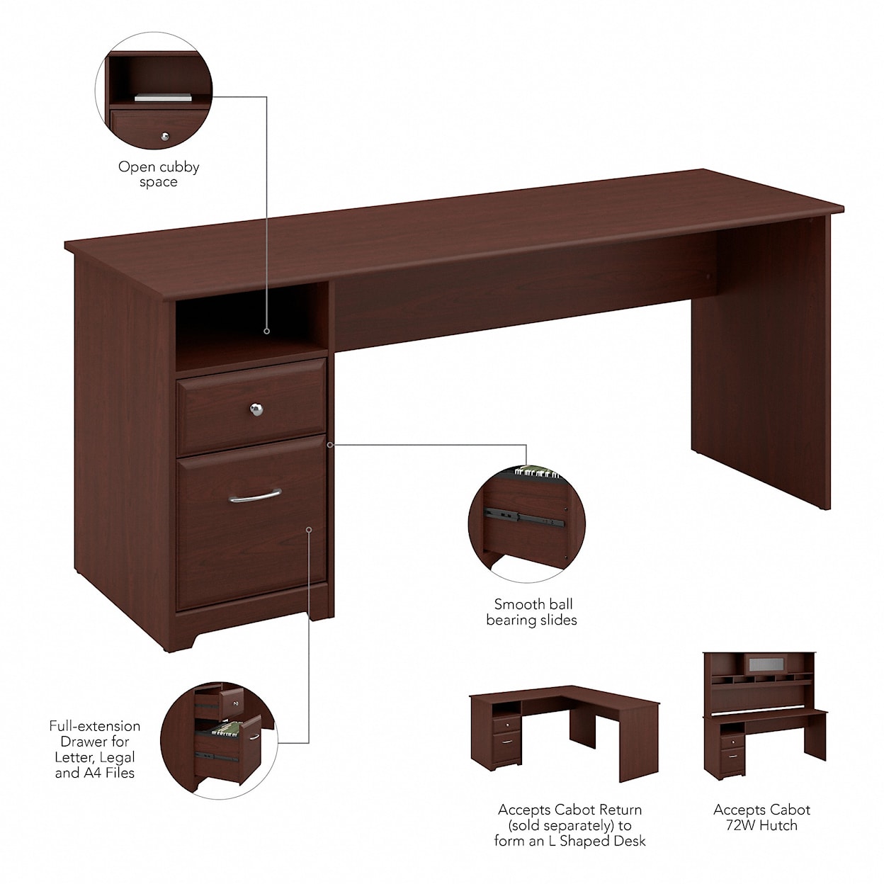 Bush Cabot 72W Single Pedestal Desk