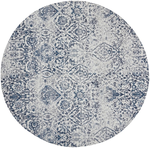 6'  Ivory/Navy Round Rug