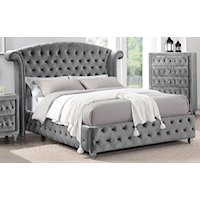 Glam Tufted Upholstered California King Bed Gray