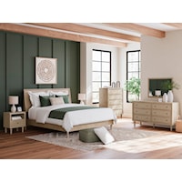 Contemporary King Panel Bed, Dresser, Mirror And Nightstand