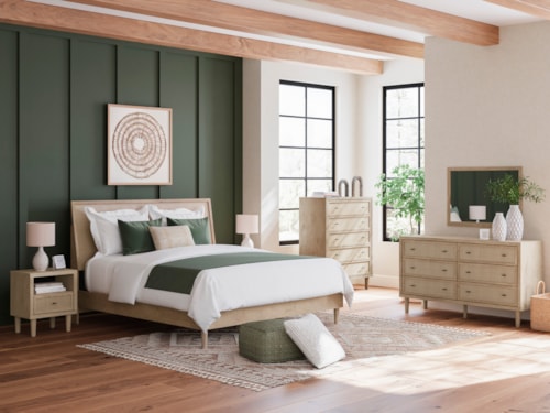 Contemporary King Panel Bed, Dresser, Mirror And Nightstand