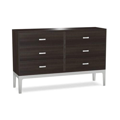 Contemporary 6-Drawer Dresser with Stainless Steel Base