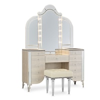 3-Piece Glam Vanity Desk with Mirror and Bench