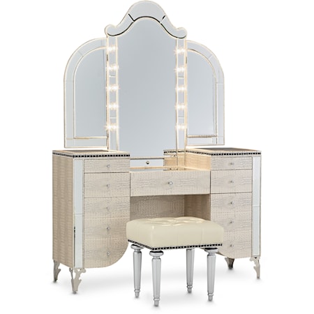3-Piece Vanity Desk with Mirror and Bench