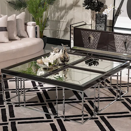 Carmela Modern Cocktail Table in Glossy Charcoal Sand